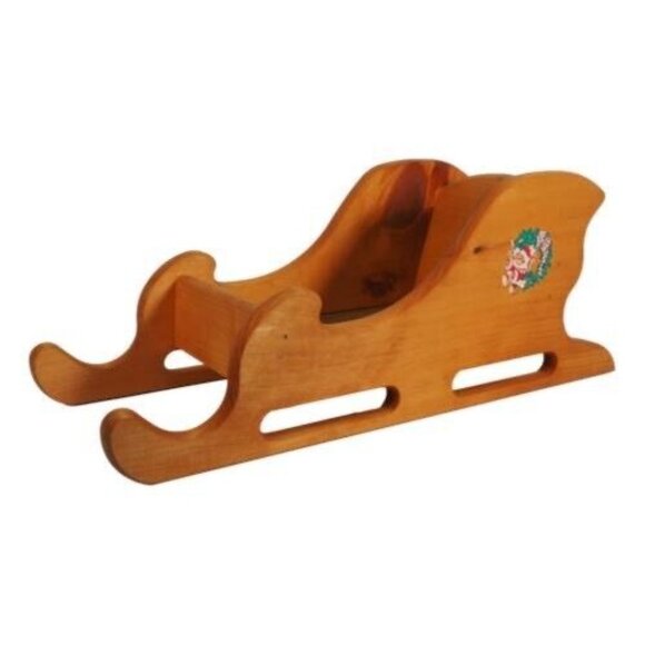 Vintage Wooden Santa Sled With Decals Natural Farmhouse MCM Large Arrangemets - Picture 2 of 9